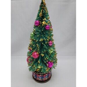 Vintage Holt Howard Bottle Brush Tree With Mercury Glass Ornaments 10.5"